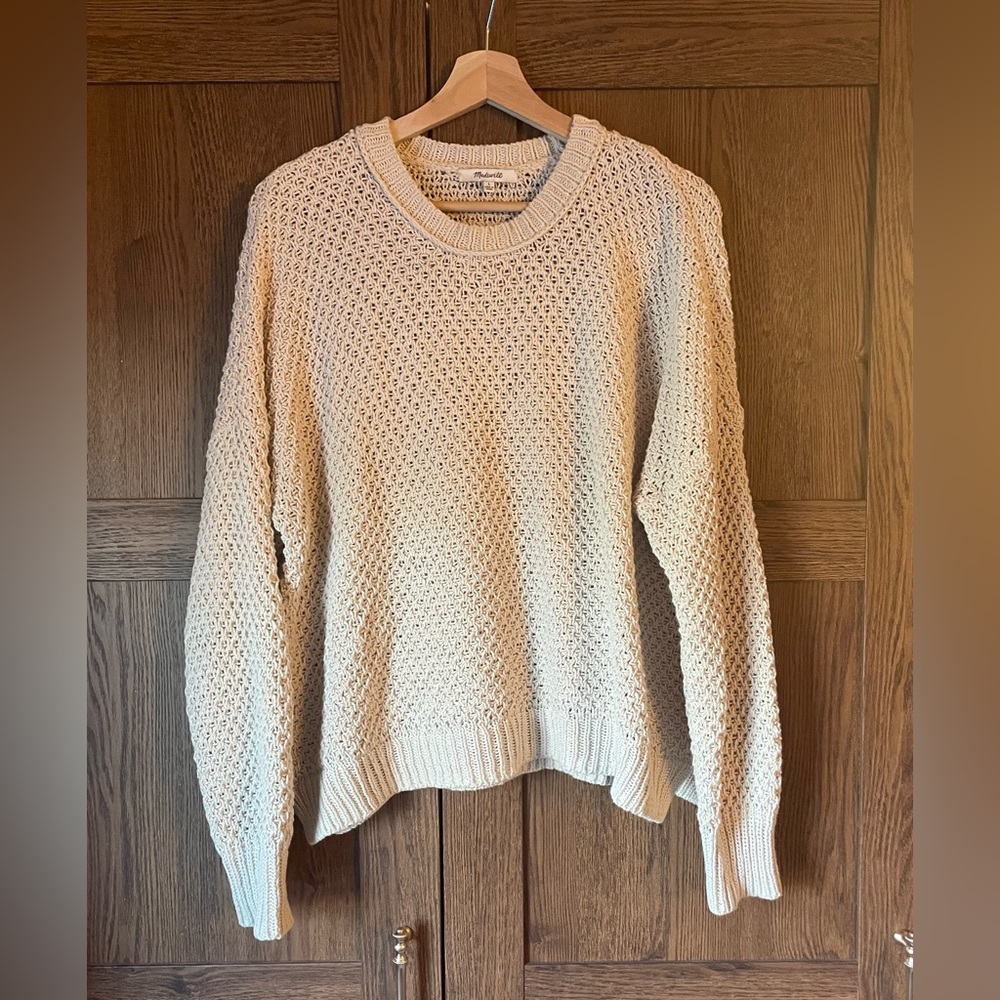 Madewell Cotton Crewneck Pullover Oversized Cropped Sweater - Natural, Off-White